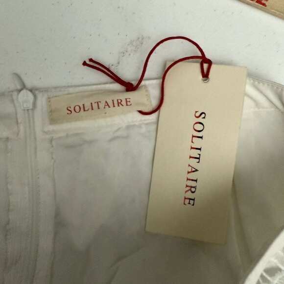 NEW Solitaire Eyelet Lace Overlay A-Line Skirt Womens M White Pearl Button Front - Picture 7 of 10